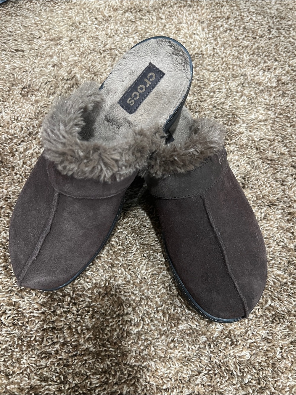 CROCS Women's Dark Brown Faux Fur Lined Slip-On Mules